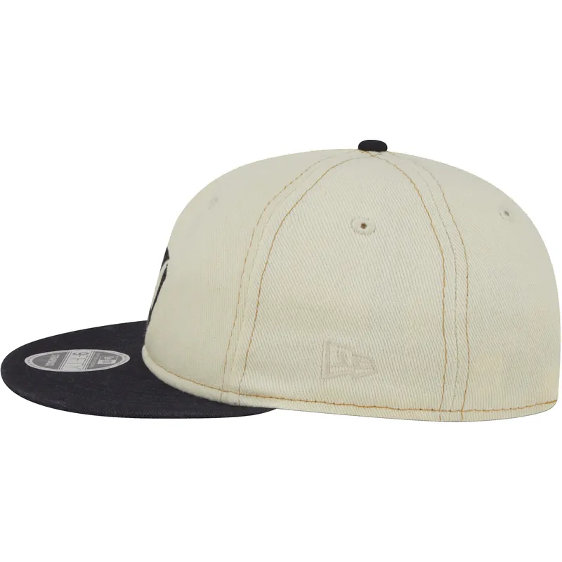 beige-og-marinebla-justerbar-flad-kasket-9fifty-retro-crown-denim-fra-new-york-yankees-mlb-fra-new-era