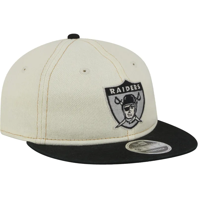 beige-og-sort-justerbar-flad-kasket-9fifty-retro-crown-denim-fra-oakland-raiders-nfl-fra-new-era