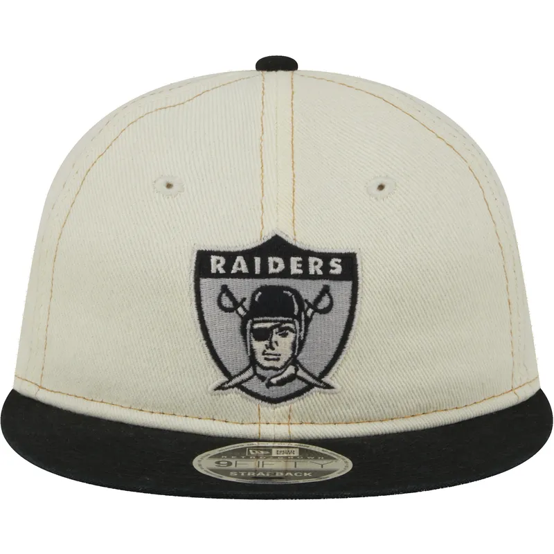 beige-og-sort-justerbar-flad-kasket-9fifty-retro-crown-denim-fra-oakland-raiders-nfl-fra-new-era
