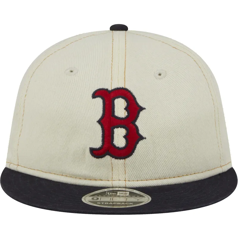 beige-og-marinebla-9fifty-retro-crown-denim-flad-kasket-fra-boston-red-sox-mlb-fra-new-era