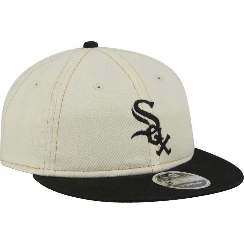 beige-og-sort-9fifty-retro-crown-denim-flad-kasket-fra-chicago-white-sox-mlb-fra-new-era