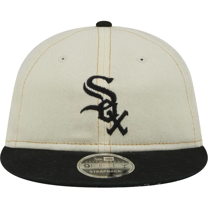 beige-og-sort-9fifty-retro-crown-denim-flad-kasket-fra-chicago-white-sox-mlb-fra-new-era