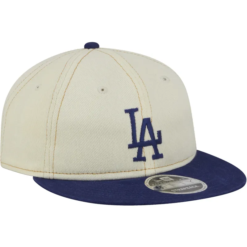 beige-og-bla-9fifty-retro-crown-denim-flad-kasket-fra-los-angeles-dodgers-mlb-fra-new-era