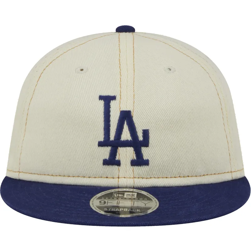 beige-og-bla-9fifty-retro-crown-denim-flad-kasket-fra-los-angeles-dodgers-mlb-fra-new-era