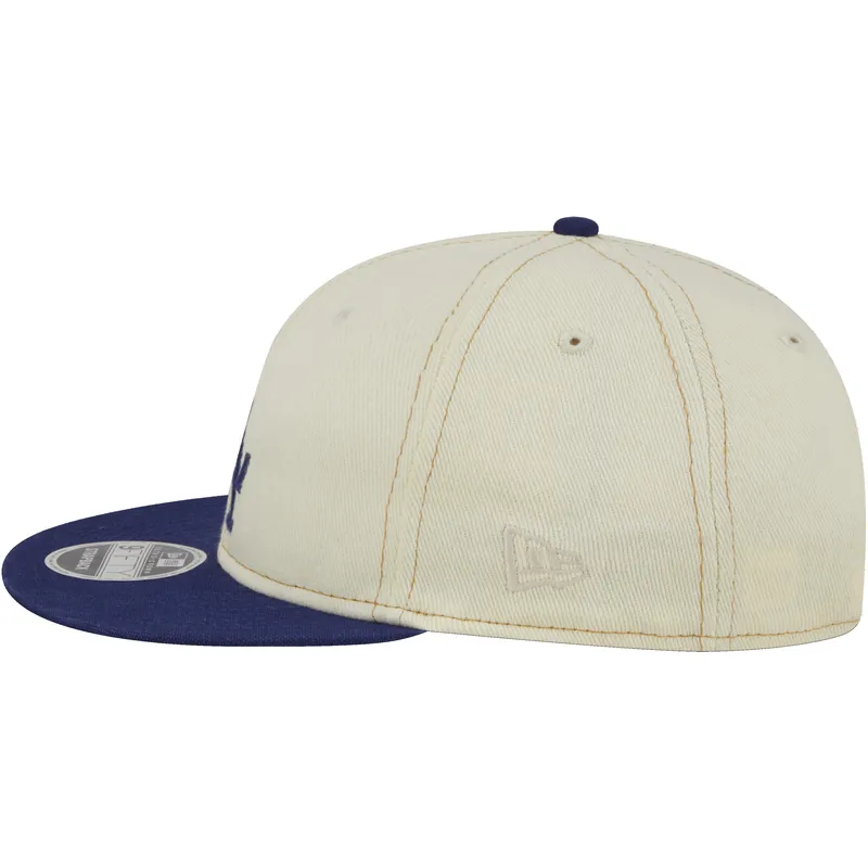 beige-og-bla-9fifty-retro-crown-denim-flad-kasket-fra-los-angeles-dodgers-mlb-fra-new-era