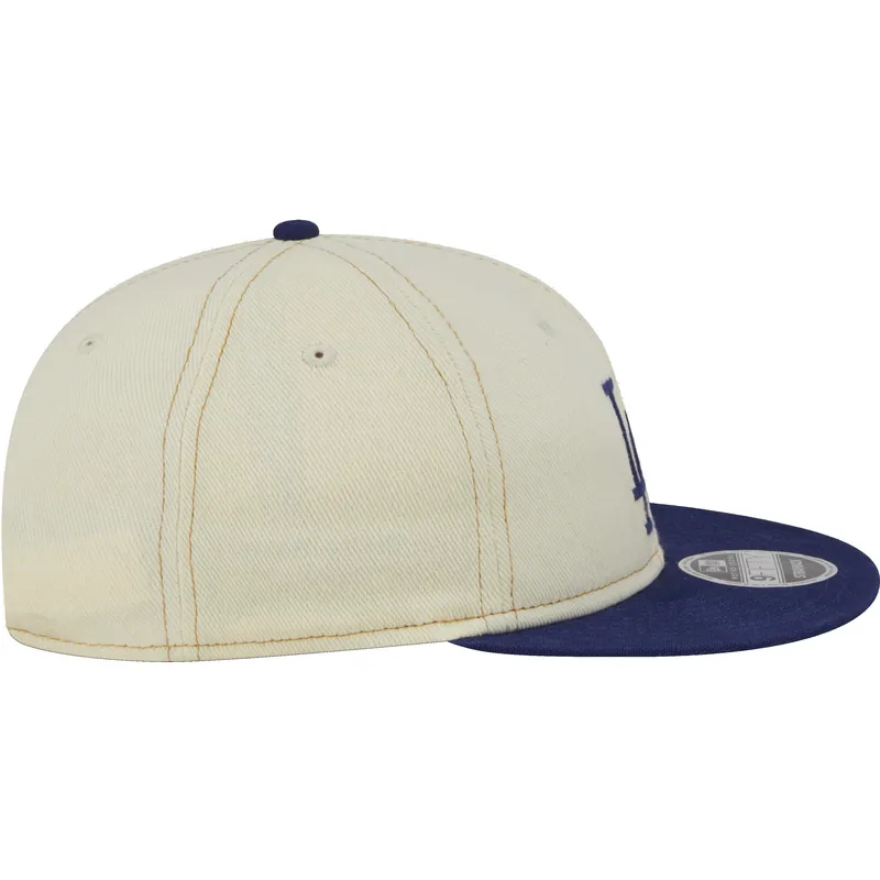 beige-og-bla-9fifty-retro-crown-denim-flad-kasket-fra-los-angeles-dodgers-mlb-fra-new-era