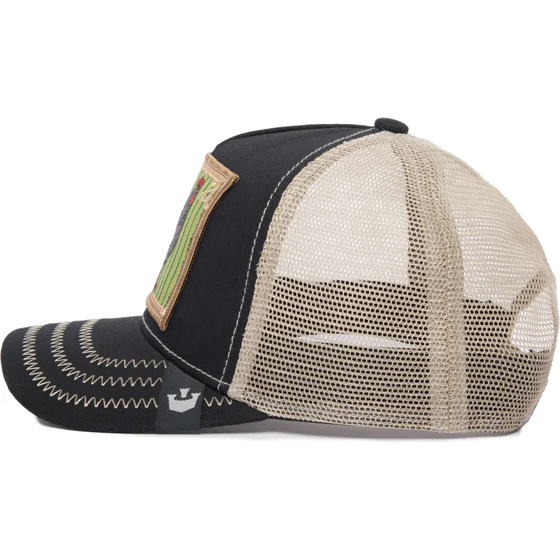sort-og-beige-trucker-kasket-med-hane-ye-olde-cock-the-farm-retro-classic-fra-goorin-bros