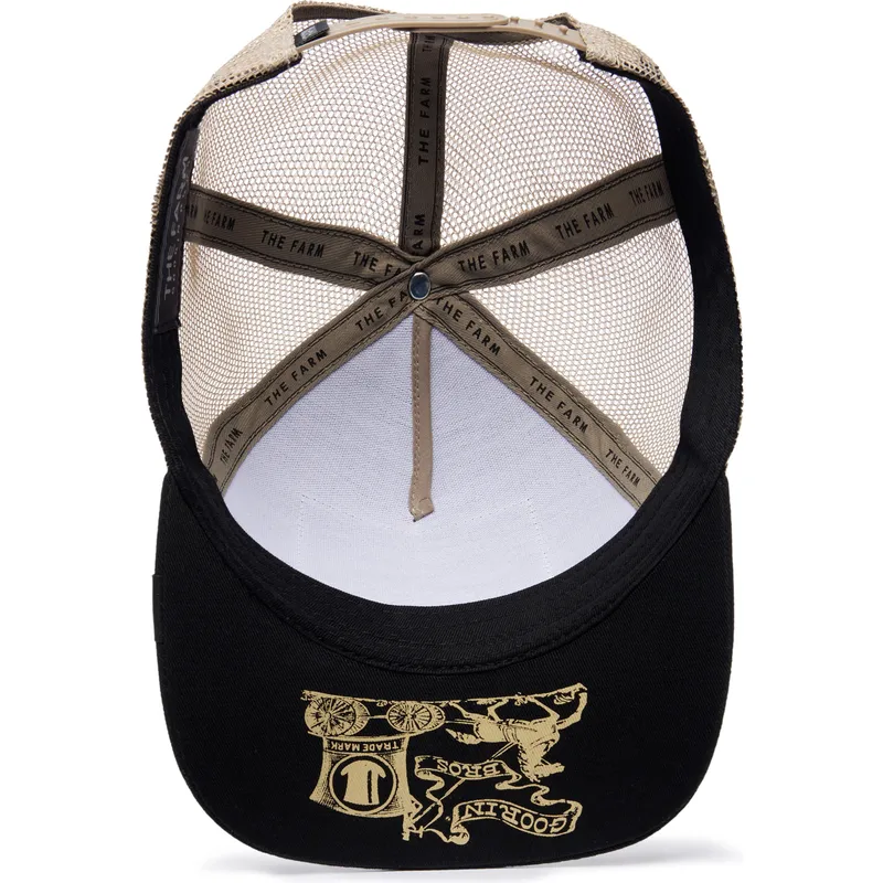 sort-og-beige-trucker-kasket-med-hane-ye-olde-cock-the-farm-retro-classic-fra-goorin-bros