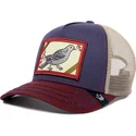 marinebla-beige-og-rod-trucker-kasket-med-fuglemotiv-ye-olde-birdie-the-farm-retro-classic-fra-goorin-bros