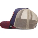marinebla-beige-og-rod-trucker-kasket-med-fuglemotiv-ye-olde-birdie-the-farm-retro-classic-fra-goorin-bros