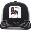 sort-og-hvid-trucker-kasket-med-rottweiler-hund-bad-boy-the-baddest-boy-the-farm-fra-goorin-bros