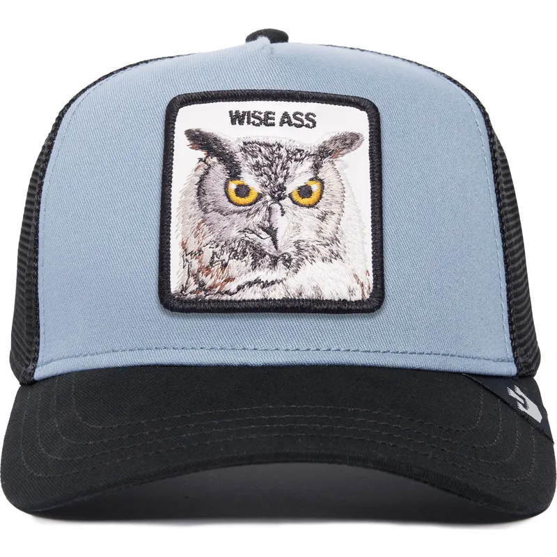 trucker-kasket-bla-og-sort-ugle-wise-ass-owl-the-farm-premium-fra-goorin-bros