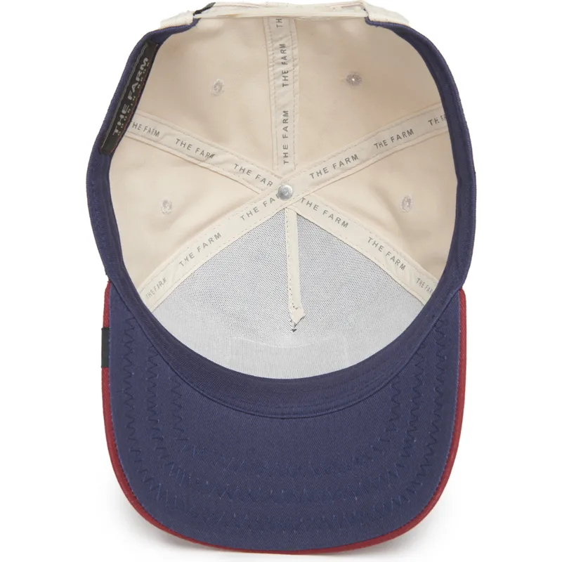 marinebla-beige-og-rod-buet-snapback-kasket-med-hane-cock-all-american-rooster-100-the-farm-all-over-canvas-fra-goorin-bros