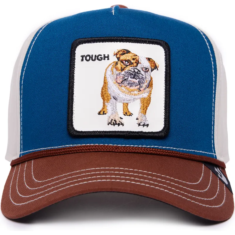bla-hvid-og-brun-buet-kasket-snapback-bulldog-hund-tough-bully-100-the-farm-all-over-canvas-fra-goorin-bros
