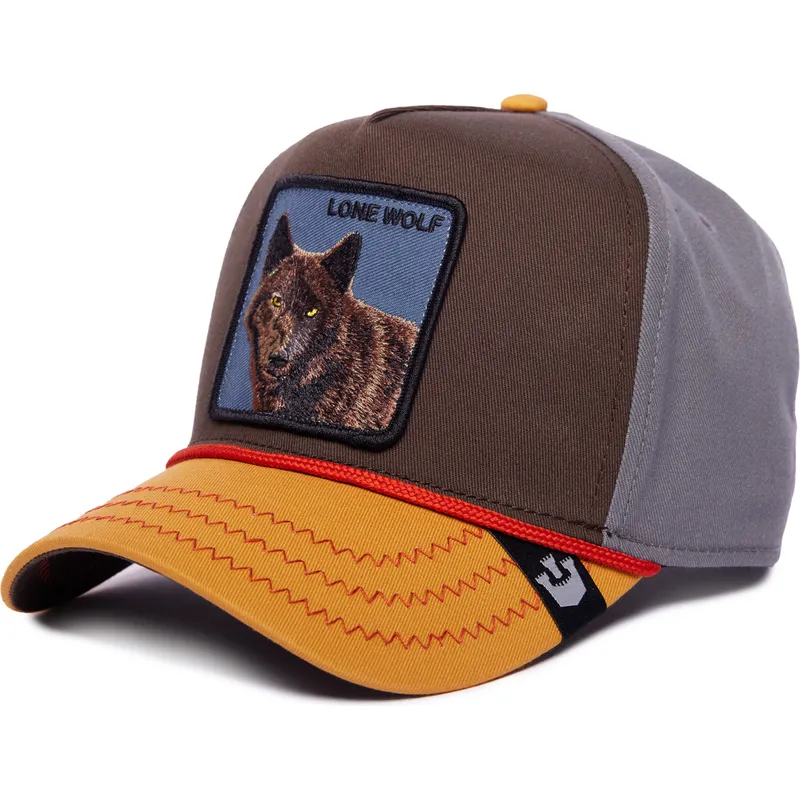 brun-gra-og-orange-buet-snapback-kasket-ulv-lone-wolf-100-the-farm-all-over-canvas-fra-goorin-bros