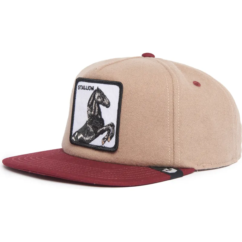 flad-kasket-brun-og-rod-snapback-hest-stallion-free-rider-the-farm-flats-fra-goorin-bros