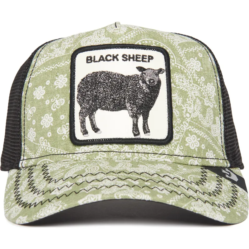 trucker-kasket-gron-og-sort-far-black-sheep-parade-the-farm-paisley-fra-goorin-bros
