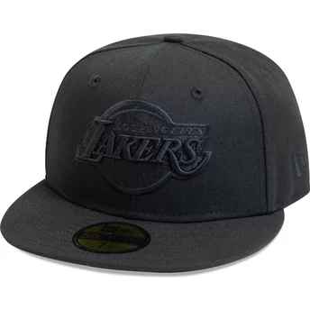 New Era Flat Brim Black Logo 59FIFTY Essential Los Angeles Lakers NBA Black Fitted Cap