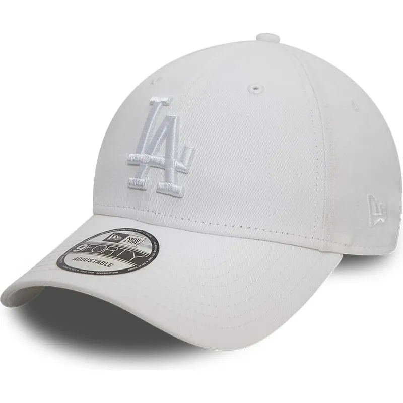hvid-justerbar-curved-cap-med-hvidt-logo-9forty-league-essential-fra-los-angeles-dodgers-mlb-fra-new-era
