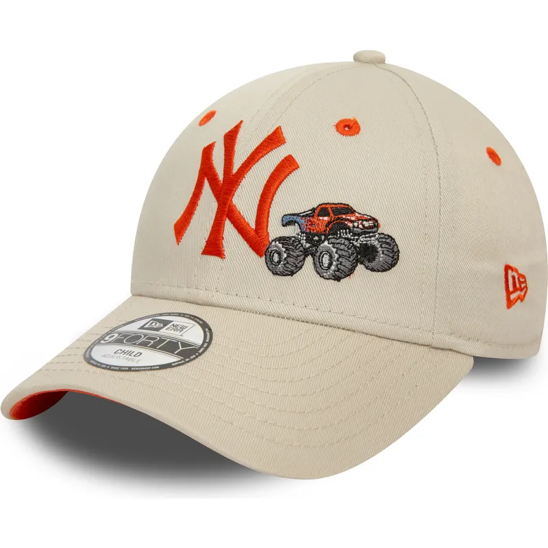 kasketter-buet-beige-justerbar-rem-til-barn-9forty-graphic-monster-truck-fra-new-york-yankees-mlb-af-new-era