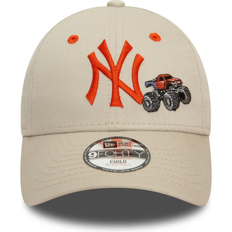 kasketter-buet-beige-justerbar-rem-til-barn-9forty-graphic-monster-truck-fra-new-york-yankees-mlb-af-new-era