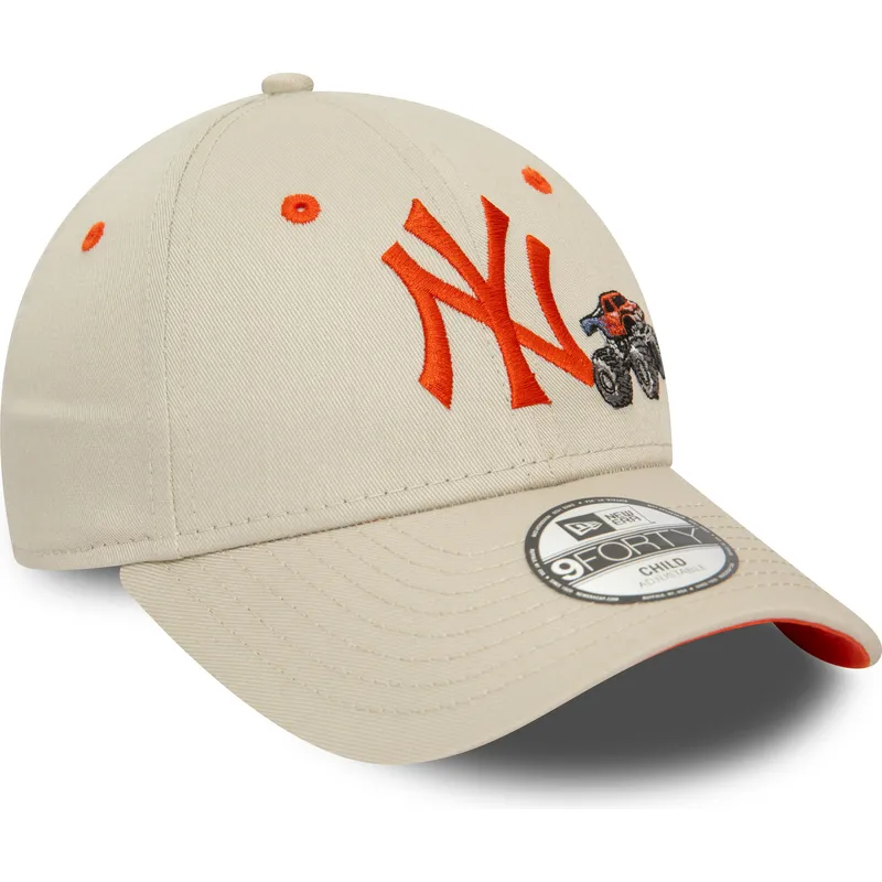 kasketter-buet-beige-justerbar-rem-til-barn-9forty-graphic-monster-truck-fra-new-york-yankees-mlb-af-new-era