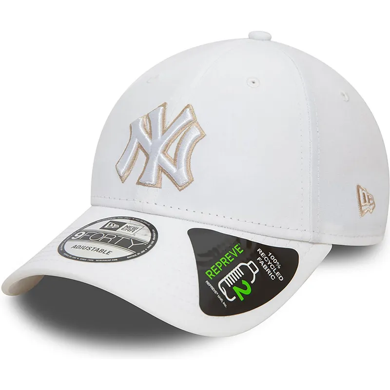 hvid-justerbar-buet-kasket-9forty-repreve-outline-fra-new-york-yankees-mlb-fra-new-era