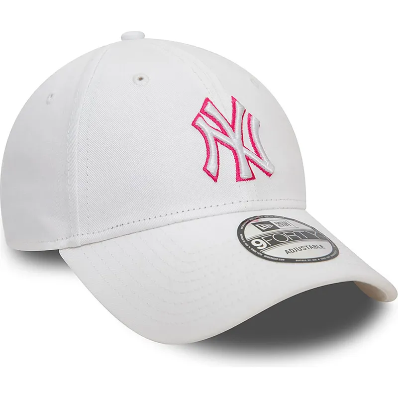 kasketter-buet-hvid-justerbar-rem-rosa-9forty-team-outline-fra-new-york-yankees-mlb-af-new-era kasketter-buet-hvid-justerbar-rem-rosa-9forty-team-outline-fra-new-york-yankees-mlb-af-new-era