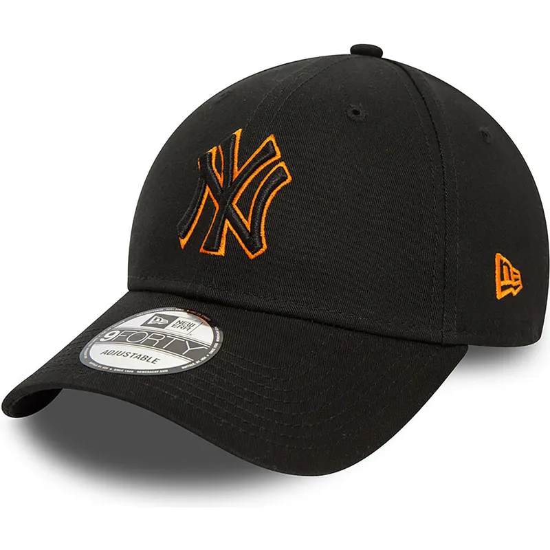 new-era-new-york-yankees-mlb-9forty-team-outline-sort-justerbar-kasket-med-buet-skygge-og-orange-logo