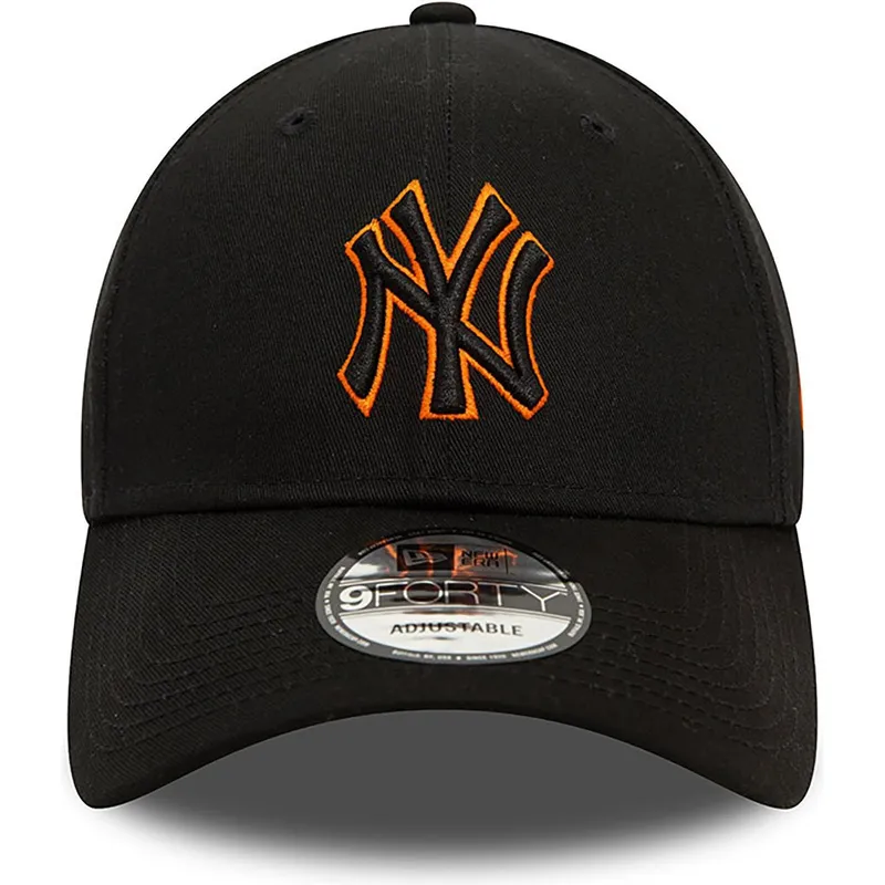 new-era-new-york-yankees-mlb-9forty-team-outline-sort-justerbar-kasket-med-buet-skygge-og-orange-logo