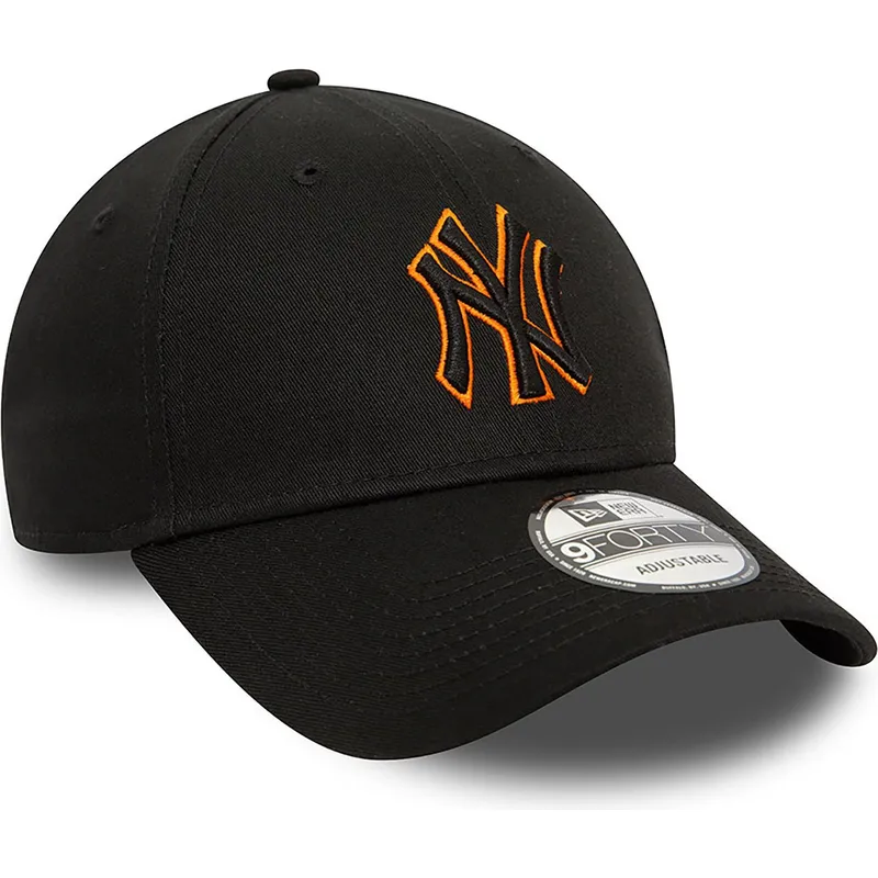 new-era-new-york-yankees-mlb-9forty-team-outline-sort-justerbar-kasket-med-buet-skygge-og-orange-logo