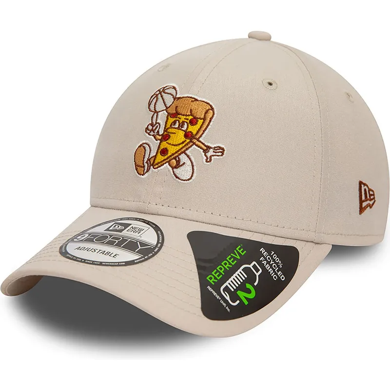buet-beige-justerbar-kasket-9forty-repreve-basketball-pizza-fra-new-era