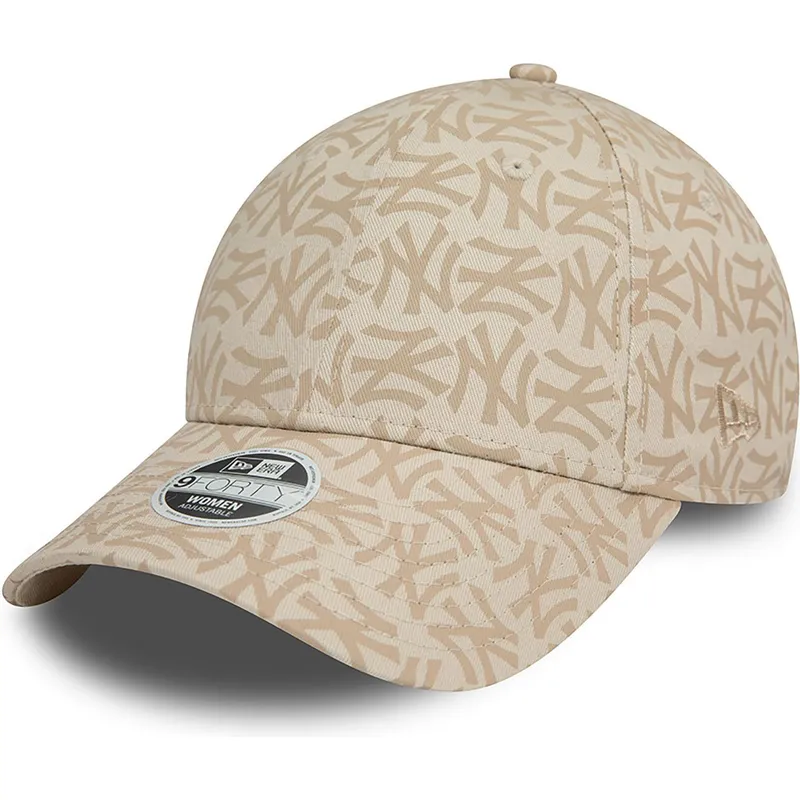 buet-beige-justerbar-kasket-til-kvinder-9forty-monogram-fra-new-york-yankees-mlb-fra-new-era
