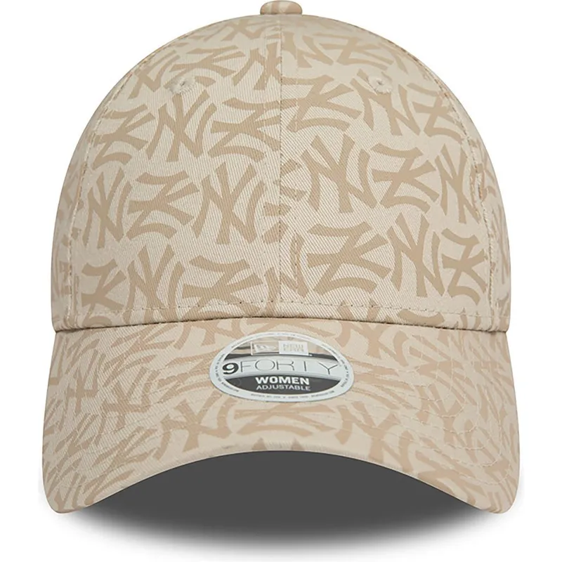 buet-beige-justerbar-kasket-til-kvinder-9forty-monogram-fra-new-york-yankees-mlb-fra-new-era