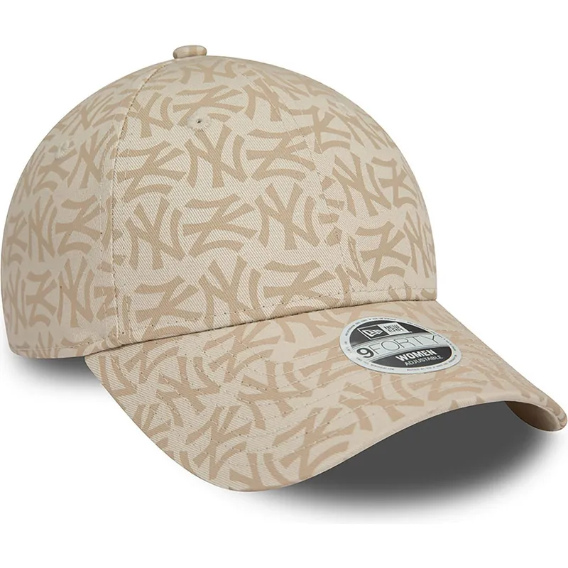buet-beige-justerbar-kasket-til-kvinder-9forty-monogram-fra-new-york-yankees-mlb-fra-new-era