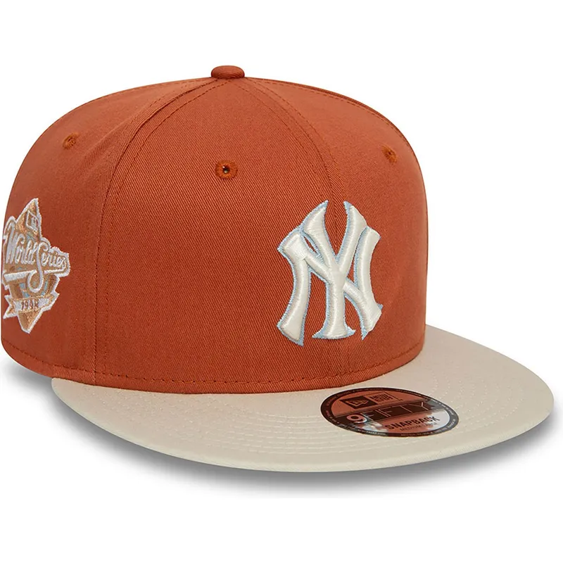 flad-brun-og-beige-snapback-kasket-9fifty-patch-fra-new-york-yankees-mlb-fra-new-era