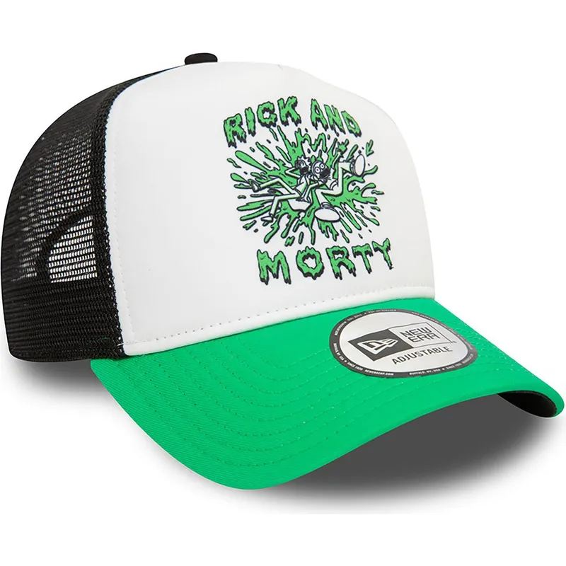 gorra-trucker-hvid-sort-og-gron-a-frame-character-fra-rick-og-morty-af-new-era