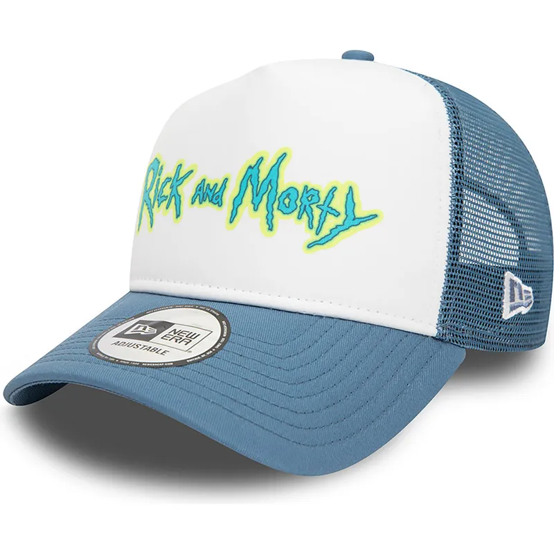 hvid-og-bla-trucker-kasket-a-frame-character-fra-rick-og-morty-fra-new-era