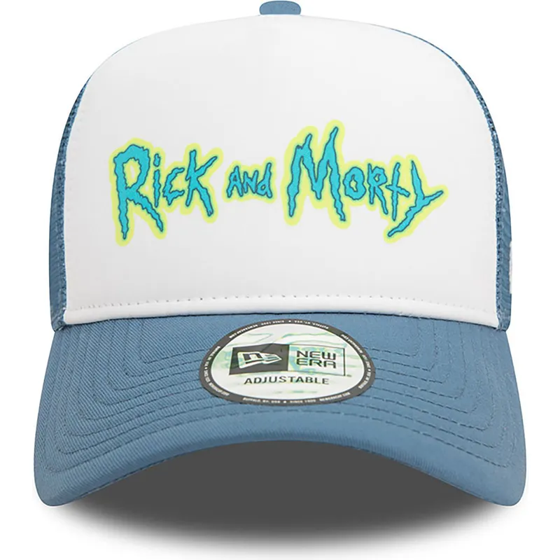 hvid-og-bla-trucker-kasket-a-frame-character-fra-rick-og-morty-fra-new-era
