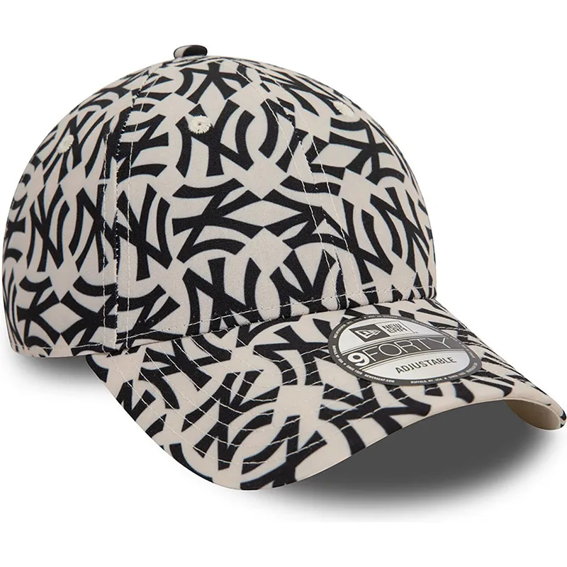buet-beige-og-sort-justerbar-9forty-monogram-kasket-fra-new-york-yankees-mlb-fra-new-era