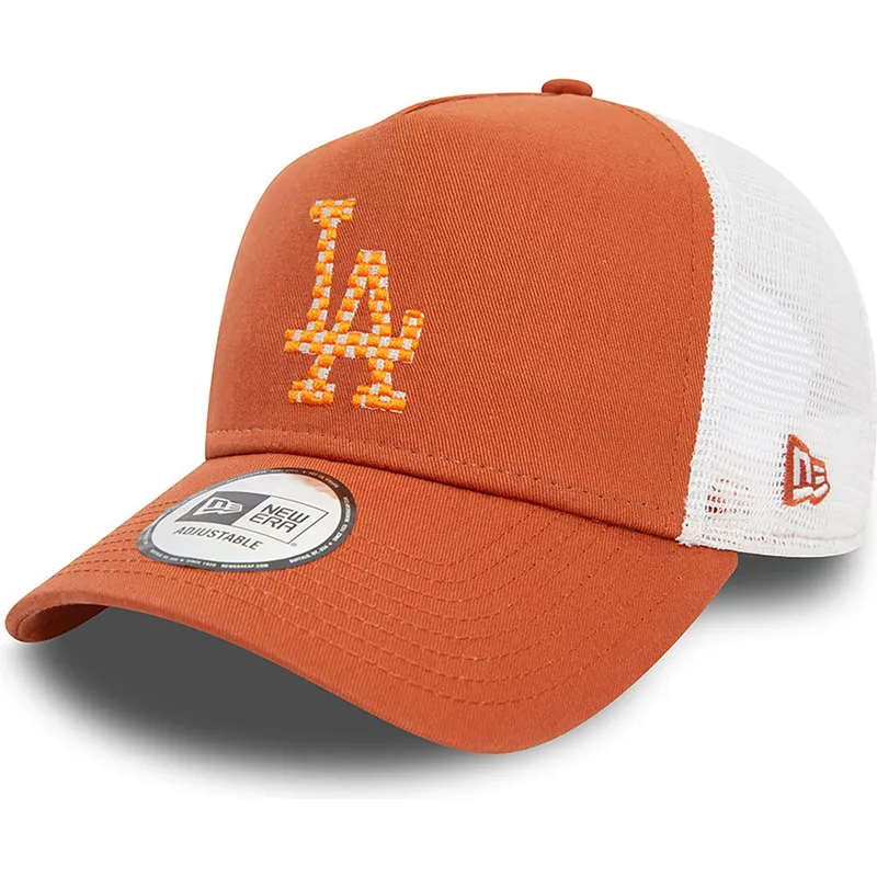 brun-og-hvid-trucker-kasket-a-frame-seasonal-infill-fra-los-angeles-dodgers-mlb-fra-new-era