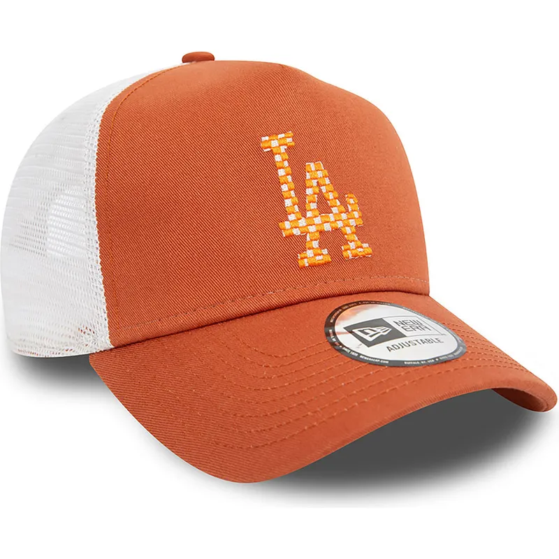 brun-og-hvid-trucker-kasket-a-frame-seasonal-infill-fra-los-angeles-dodgers-mlb-fra-new-era