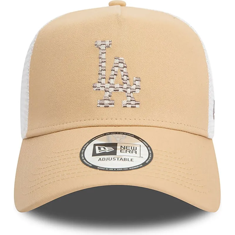 lys-brun-og-hvid-a-frame-seasonal-infill-los-angeles-dodgers-mlb-trucker-kasket-fra-new-era