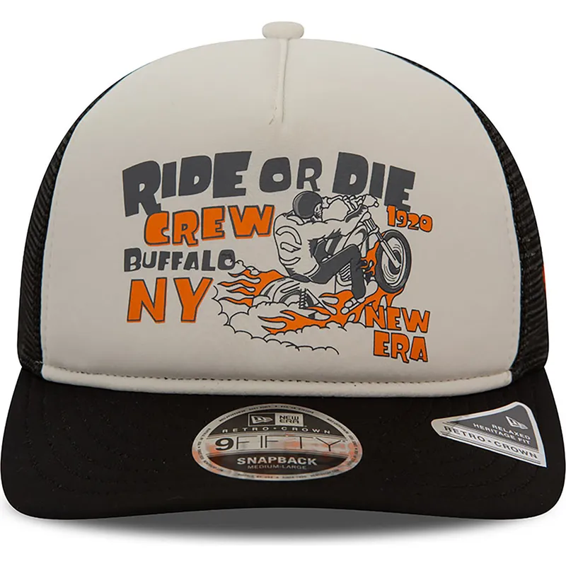 sort-og-hvid-trucker-kasket-american-ride-or-die-9fifty-retro-crown-a-frame-fra-new-era