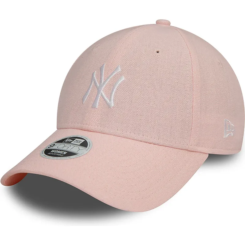 justerbar-lyserod-buet-kasket-til-kvinder-9forty-linen-fra-new-york-yankees-mlb-fra-new-era