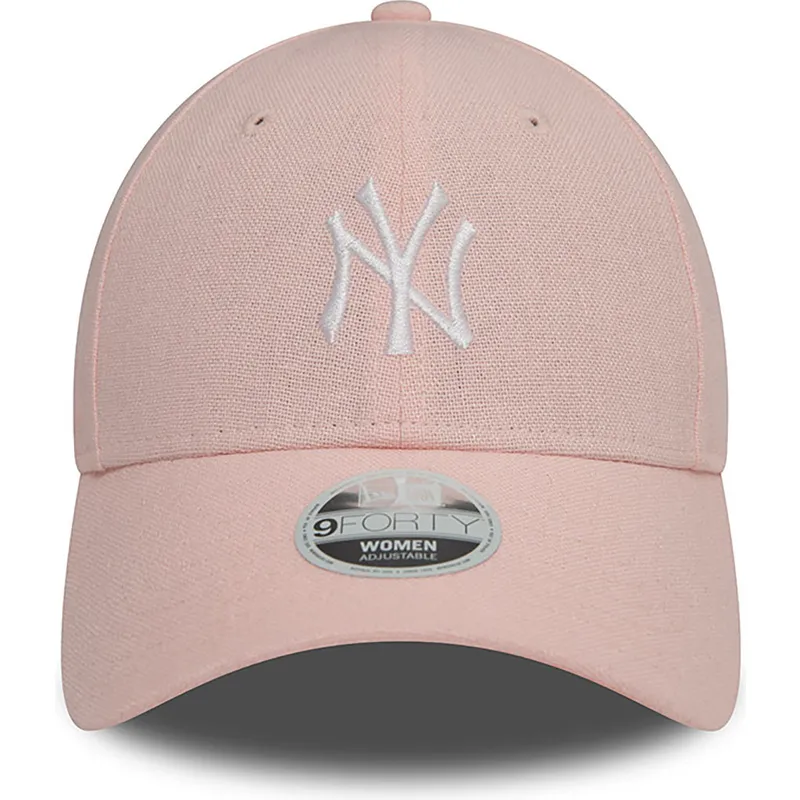 justerbar-lyserod-buet-kasket-til-kvinder-9forty-linen-fra-new-york-yankees-mlb-fra-new-era