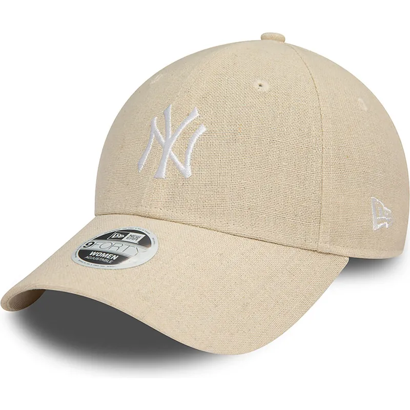 buet-beige-justerbar-kasket-til-kvinder-9forty-linen-fra-new-york-yankees-mlb-fra-new-era