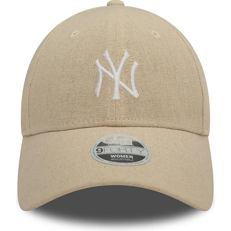 buet-beige-justerbar-kasket-til-kvinder-9forty-linen-fra-new-york-yankees-mlb-fra-new-era
