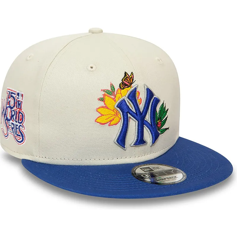hvid-og-bla-flad-snapback-kasket-9fifty-floral-fra-new-york-yankees-mlb-fra-new-era
