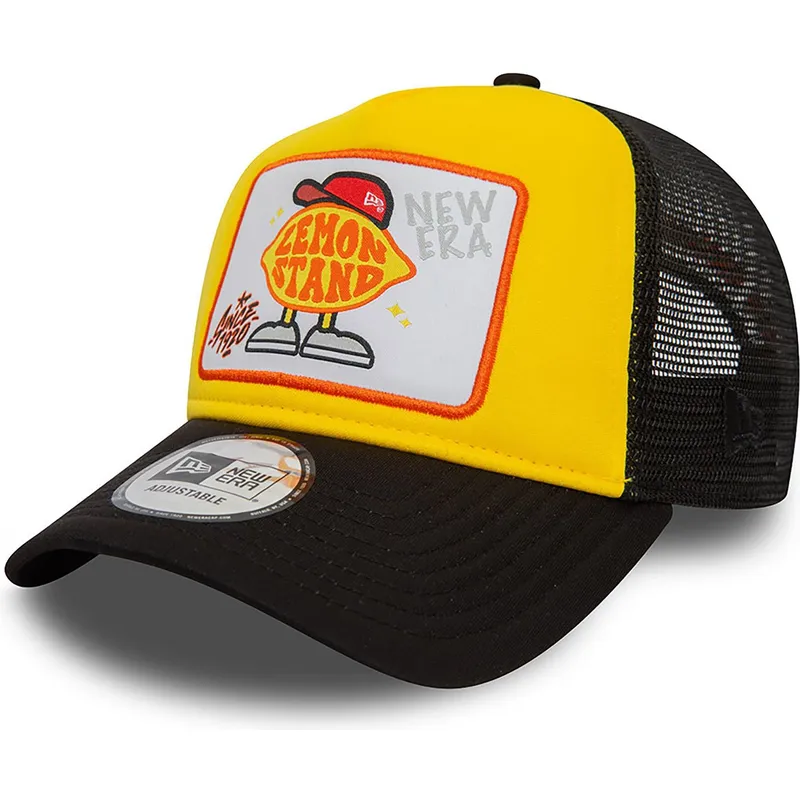 gul-og-sort-trucker-cap-lemon-stand-life-gave-me-lemons-a-frame-patch-fra-new-era